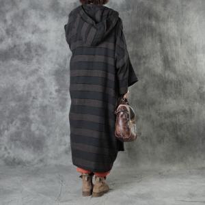 Chunky Striped Chinese Coat Linen Quilted Plus Size Winter Coat