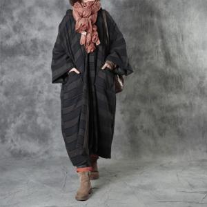 Chunky Striped Chinese Coat Linen Quilted Plus Size Winter Coat