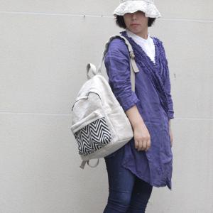 Wave Printed Cotton Linen Backpacks Preppy Style Beige Backpack