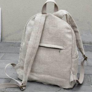 Wave Printed Cotton Linen Backpacks Preppy Style Beige Backpack