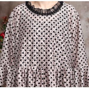 Lace Collar Small Dotted Dress Trumpet Sleeve Elegant Dress