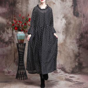 Lace Collar Small Dotted Dress Trumpet Sleeve Elegant Dress