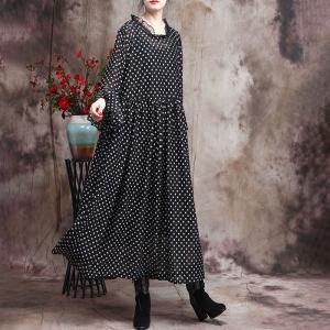 Lace Collar Small Dotted Dress Trumpet Sleeve Elegant Dress