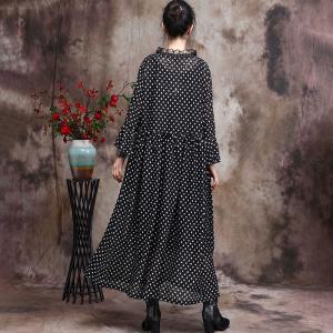 Lace Collar Small Dotted Dress Trumpet Sleeve Elegant Dress