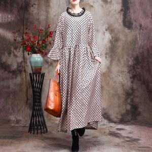 Lace Collar Small Dotted Dress Trumpet Sleeve Elegant Dress