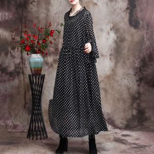 Lace Collar Small Dotted Dress Trumpet Sleeve Elegant Dress