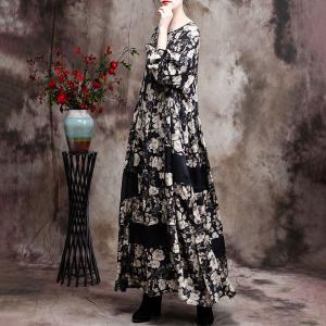 Loose-Fitting White Flowers Vintage Maxi Dress Church Modest Clothing
