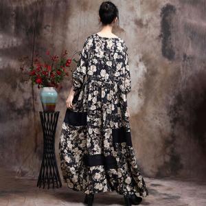 Loose-Fitting White Flowers Vintage Maxi Dress Church Modest Clothing