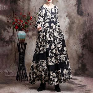 Loose-Fitting White Flowers Vintage Maxi Dress Church Modest Clothing