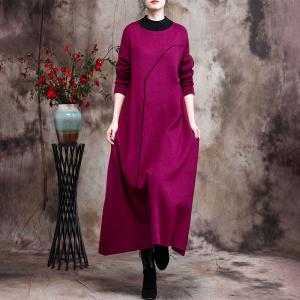 Contrast Color Mock Neck Loose Dress Plain Relax-Fit Dress