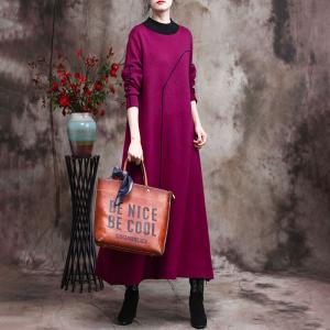 Contrast Color Mock Neck Loose Dress Plain Relax-Fit Dress