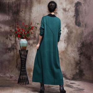 Contrast Color Mock Neck Loose Dress Plain Relax-Fit Dress