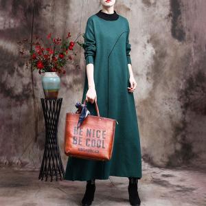 Contrast Color Mock Neck Loose Dress Plain Relax-Fit Dress