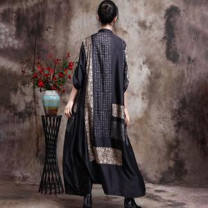 Chinese Characters Printed Black Long Shirt / Cardigan