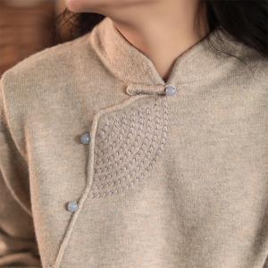 Mandarin Collar Chinese Sweater Beading  Embroidered Tops