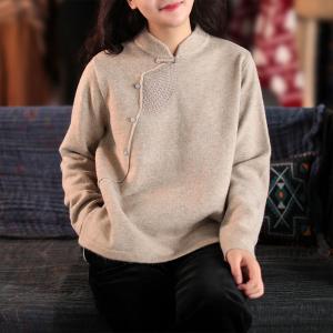 Mandarin Collar Chinese Sweater Beading  Embroidered Tops