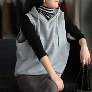 Plus Size Fleece Lining Warm Hoodie Cotton Vest Sweatshirt