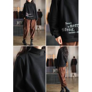 Letter Embroidery Cotton Sweatshirt Oversized High Neck Pullover