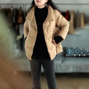 Stand Collar Korean Down Coat Long Sleeve Oversized Short Coat