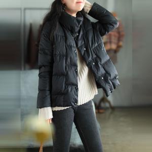 Stand Collar Korean Down Coat Long Sleeve Oversized Short Coat