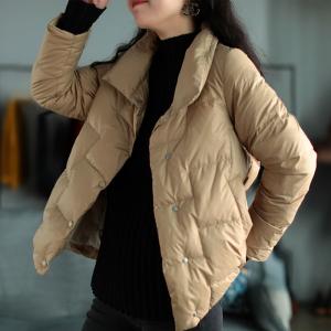 Stand Collar Korean Down Coat Long Sleeve Oversized Short Coat