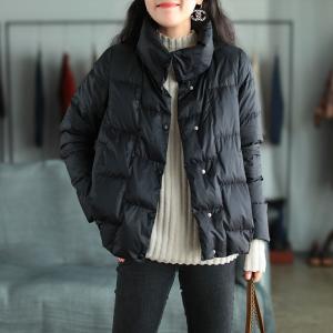 Stand Collar Korean Down Coat Long Sleeve Oversized Short Coat