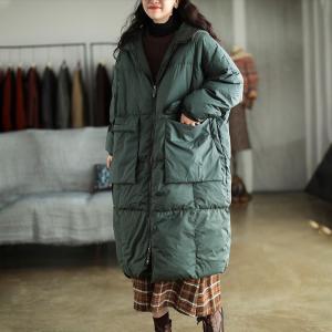 Big Pockets Plus Size Down Coat Long Hooded Puffer Overcoat