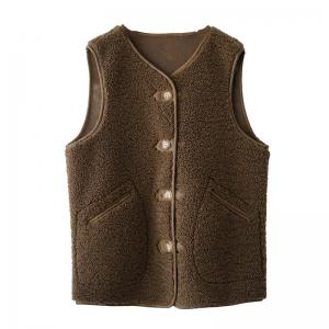 V-Neck Single-Breasted Vest Coat Plain Fake Sherpa Waistcoat