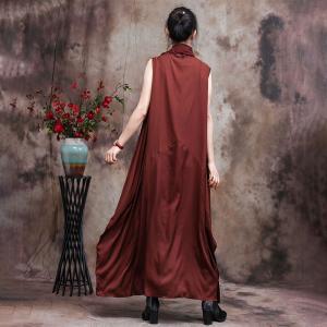 Draped Collar Maxi Sleeveless Dress Plain Elegant Cocoon Dress