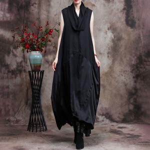 Draped Collar Maxi Sleeveless Dress Plain Elegant Cocoon Dress