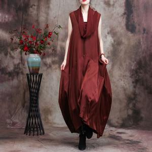 Draped Collar Maxi Sleeveless Dress Plain Elegant Cocoon Dress