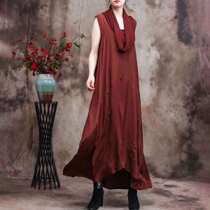 Draped Collar Maxi Sleeveless Dress Plain Elegant Cocoon Dress