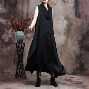 Draped Collar Maxi Sleeveless Dress Plain Elegant Cocoon Dress