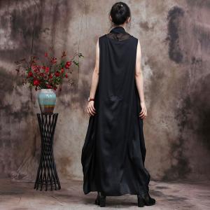 Draped Collar Maxi Sleeveless Dress Plain Elegant Cocoon Dress