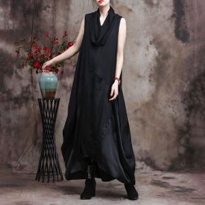 Draped Collar Maxi Sleeveless Dress Plain Elegant Cocoon Dress