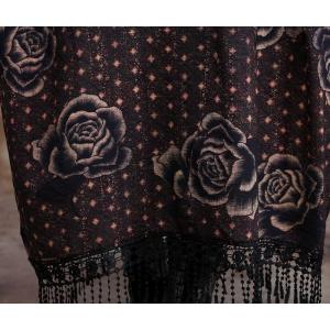 Rose Patterns Elegant Islamic Kaftan Plus Size Fringe Dress