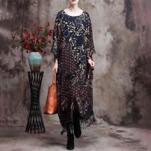 Rose Patterns Elegant Islamic Kaftan Plus Size Fringe Dress