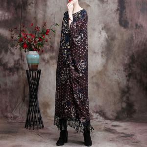 Rose Patterns Elegant Islamic Kaftan Plus Size Fringe Dress