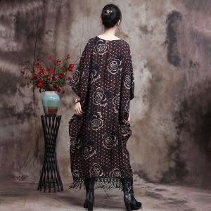 Rose Patterns Elegant Islamic Kaftan Plus Size Fringe Dress