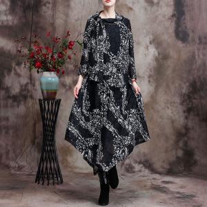 Abstract Jacquard Designer Dress Large Size Asymmetrical Midi Dress