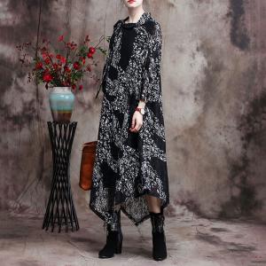 Abstract Jacquard Designer Dress Large Size Asymmetrical Midi Dress