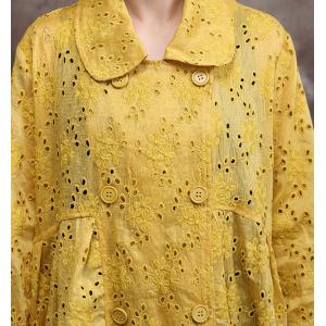 Peter Pan Collar Plus Size Trench Coat Solid Color Lace Overcoat