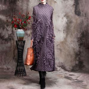 Stereo Applique High Neck Dress Lace Elegant Shift Dress