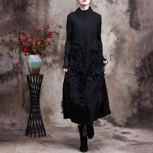 Stereo Applique High Neck Dress Lace Elegant Shift Dress