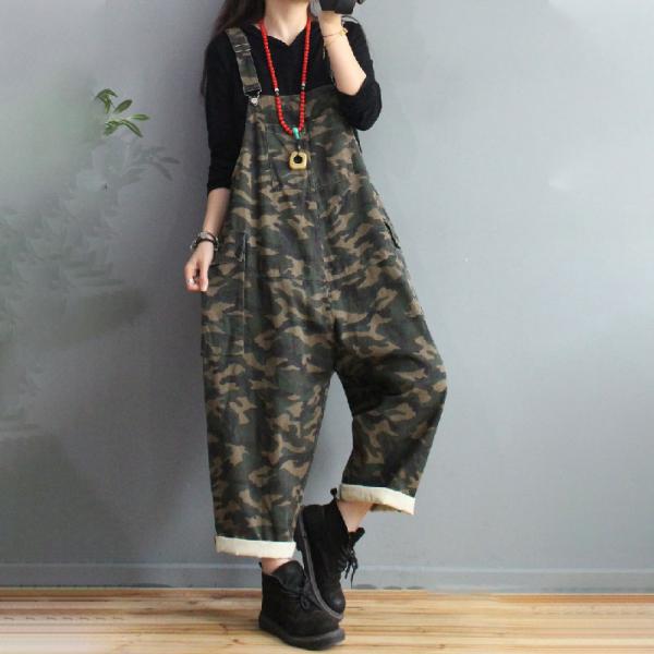 Large Size Womens Camo Overalls Cotton Casual Dungarees