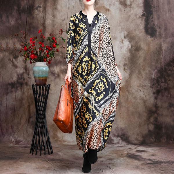 Senior Women Leopard Prints Dress Silky Large Spring Cocoon Dress