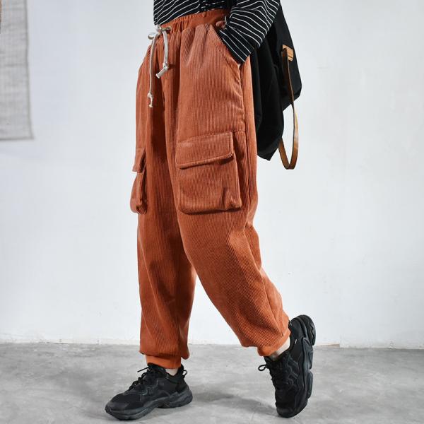 Ulzzang Style Casual Corduroy Pants Womens Fleece Joggers