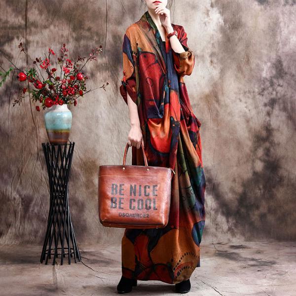 Abstract Printed Silky Wrap Dress Front Cross Designer Maxi Dress