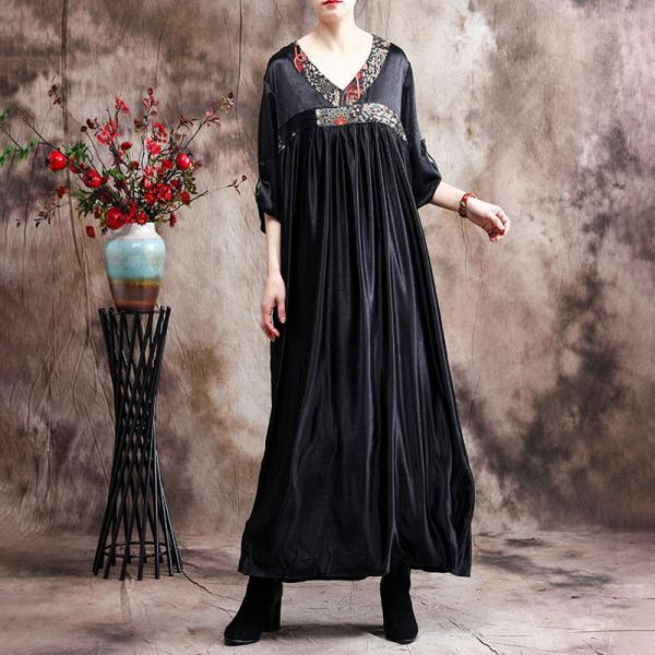 Empire Waist V-Neck Korean Dress Silk Comfy Modest Clothing