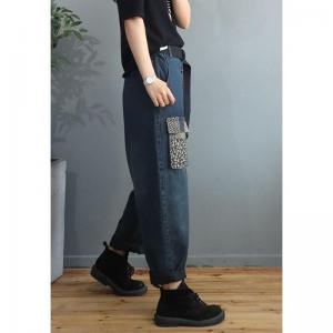 Floral Pockets Blue 90s Mom Jeans Baggy Quilted Winter Jeans